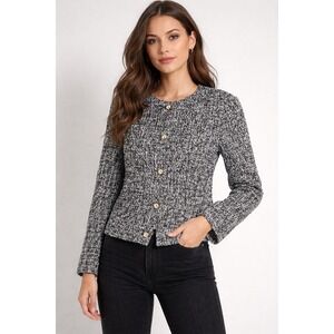 ABERCROMBIE & FITCH Tweed Lady Jacket Small Black White NEW Gold Buttons